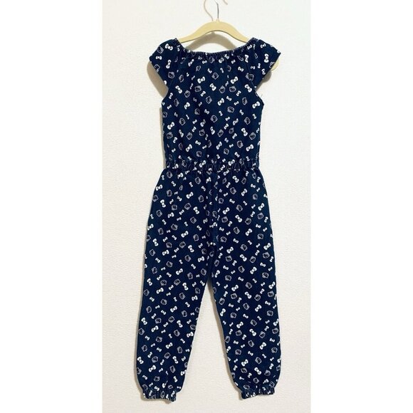 Hello Kitty Jumpsuit Girls 4 Denim Bow Print Short Sleeve Drawstring Waist - Picture 4 of 7